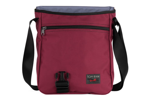 Medium Cafe Bag in Raspberry (pale red) Ballistic with Dusk 210 Cerylon interior.